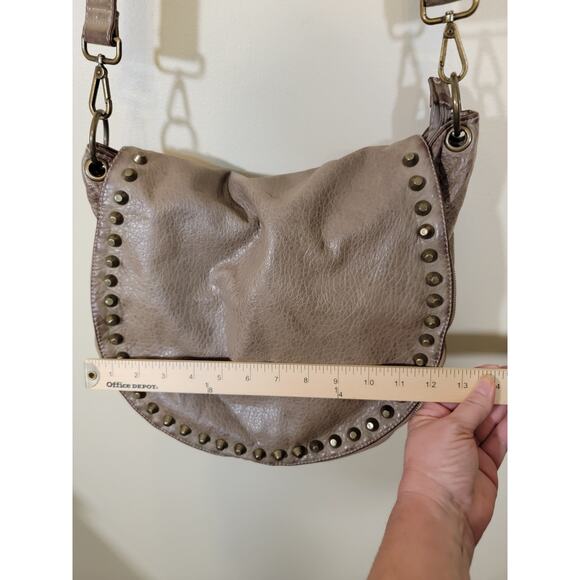 Nu G Women Shoulder Crossbody Bag Studded Pebbled Finish Adjustable Strap Taupe - Picture 13 of 15